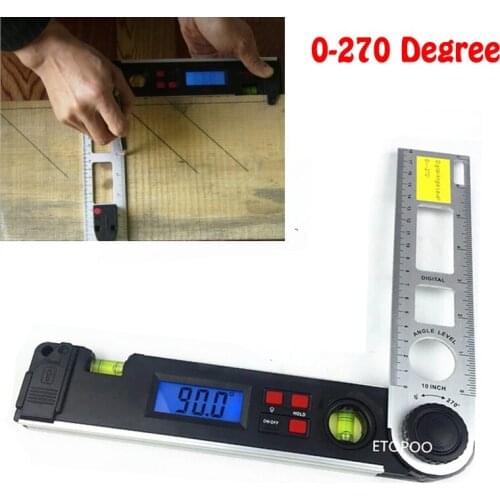 0-270 Degree 250mm Digital Protractor Multi-Angle Ruler Finder Level Meter Gauge Electronic Inclinometer with Dual Spirit Level