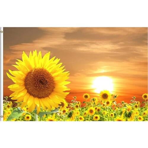 Retro Floral Flower Sunflower Field Blossom Sunlight in Autumn Summer Spring 3x5 Feet Flag, for Outdoor Indoor Home Decor