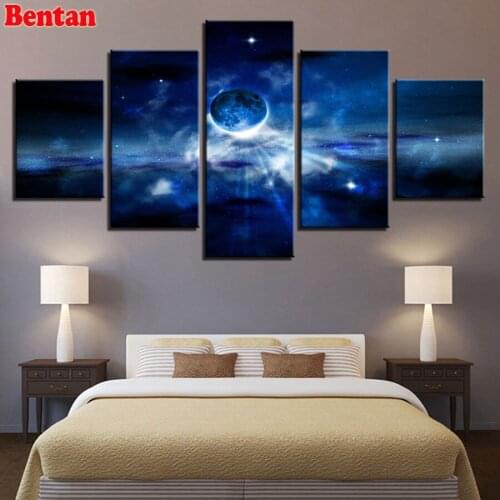 DIY diamond embroidery 5 Panel Universe Landscape full square round diamond painting cross stitch kit mosaic daimond art decor