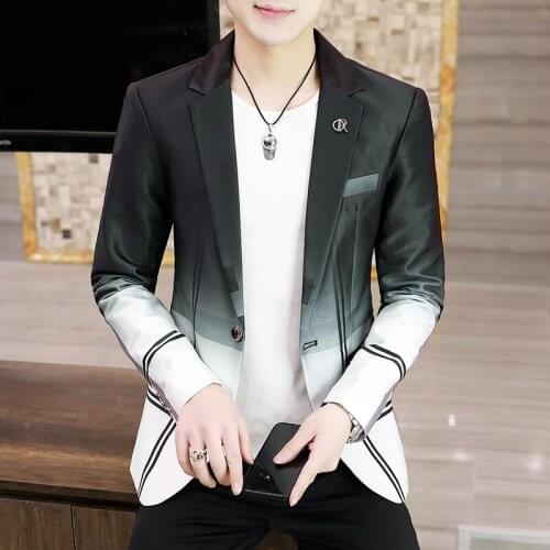 Mens Blazers Jacket Slim Fit Mixed Color One Button Long Sleeve Short Coat Business Casual Four Seasons M1