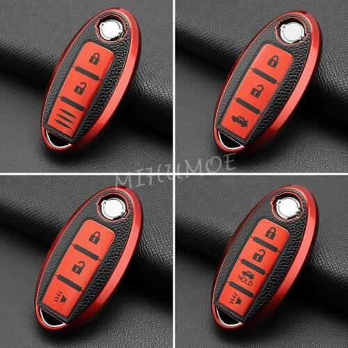For Nissan Infiniti X-Trail Qashqai Rogue Sport Murano Altima Teana Sylphy Q50 QX50 Smart Key Fob Cover Case Leather Texture Red