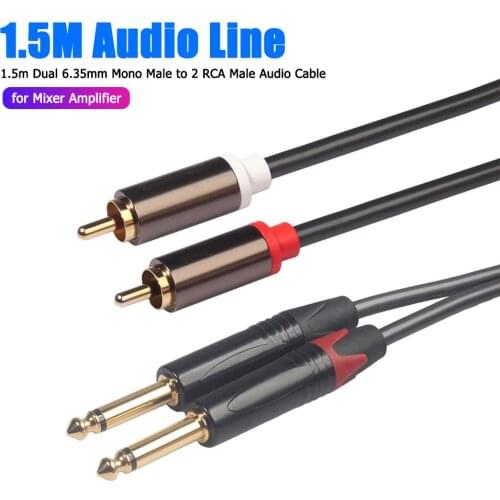 Dual 6.35 1/4 Mono Male to Dual RCA Male Adapter Audio Cable for Mixer Amplifier Used for Audio Players Professional Cameras