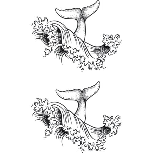 Fish tail on the waves Waterproof Temporary Tattoo Sticker Flash Tattoos Sleeves Birds Tatuajes Temporales Tatoo Men Fake Tattoo