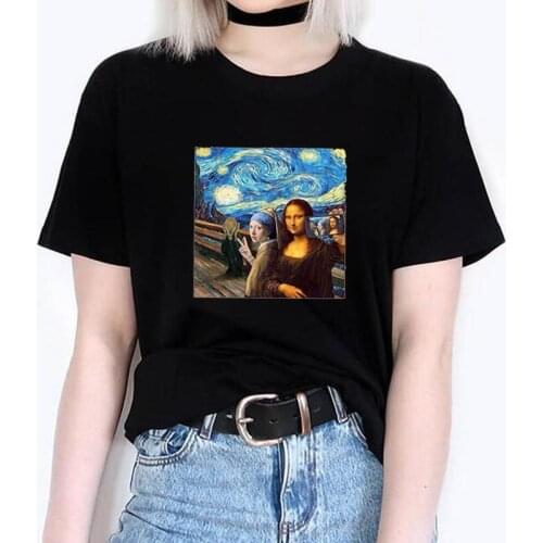 Harajuku Shirt Tshirt Picture of Me and Mona Lisa Print T Shirt Women Tops Summer Fashion Tee Shirt Femme Casual Camiseta Mujer