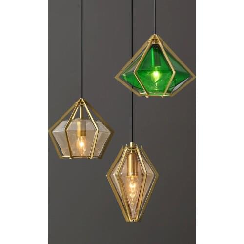 Diamond glass geometric pendant lights dinning room White green glass modern pendant lamp led scandinavian Suspension lamp