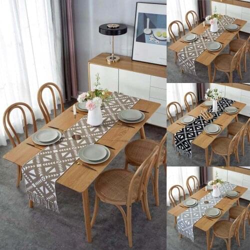 Geometric Patterns Print Table Runner Cotton Linen Woven Table Runners European Dining Table Decor Wedding Table Decoration