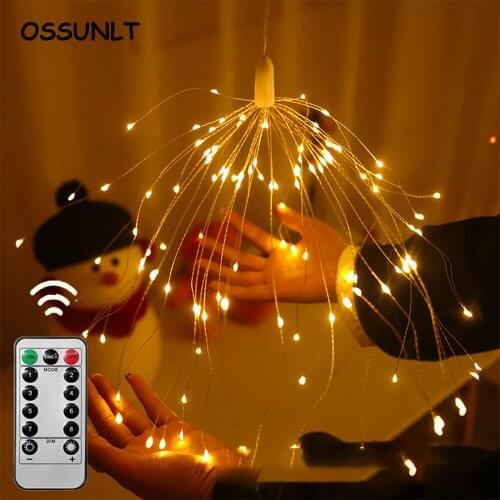 Remote Control Christmas Tree Firework String Lights 8 Mode Explosion Star Copper Wire Fairy Light Navidad Decoration Lamp