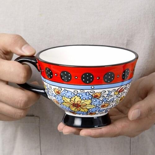 Ceramic Hand Painted Breakfast Cup Creative Vintage Mug Personality Coffee Cup Colorful Handpainted Free Shipping