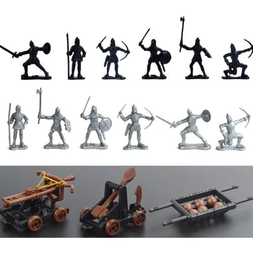 14pcs/lot Classic Military Soldier Catapult Toys Mini Middle Ages Soldier Weapon for Model Sandbox Figures Toys for Child Gifts