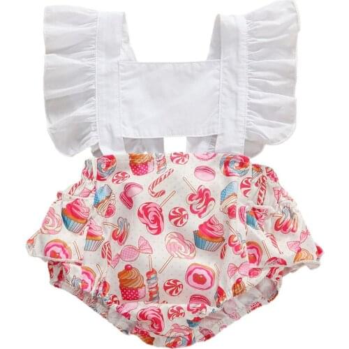 Summer Baby Clothing Candy Lemon Print Ruffles Sleeveless Backless Rompers Jumpsuits Baby Girl Clothes 0-24M