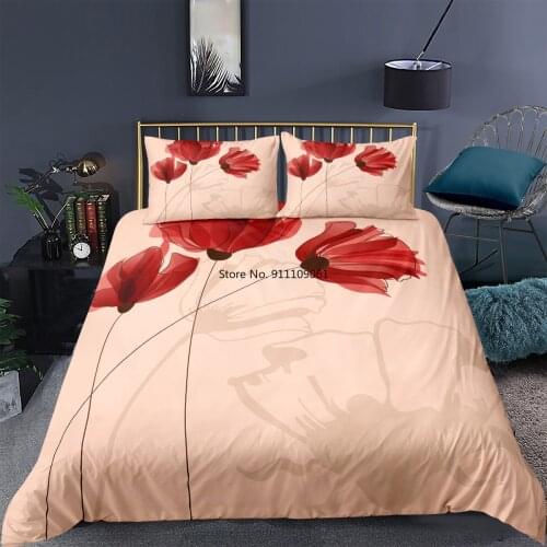 2/3pc Floral Pattern Bedding Set Home Decor Retro Flowers 3D Quilt Cover Pillowcase Adults Twin Queen King Size Bedspread
