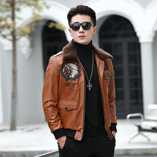 Haining leather jacket 2018 new slim wool Lapel embroidered mens cotton jacket 893 1250