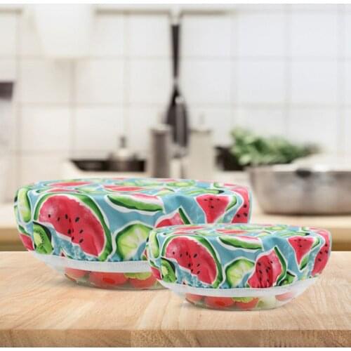 3pcs Reusable Food Cover Print Stretch Lids Elastic Bowl Kitchen Wrap Fresh Keeping Seal Caps Kitchen Cookware Storage Cover