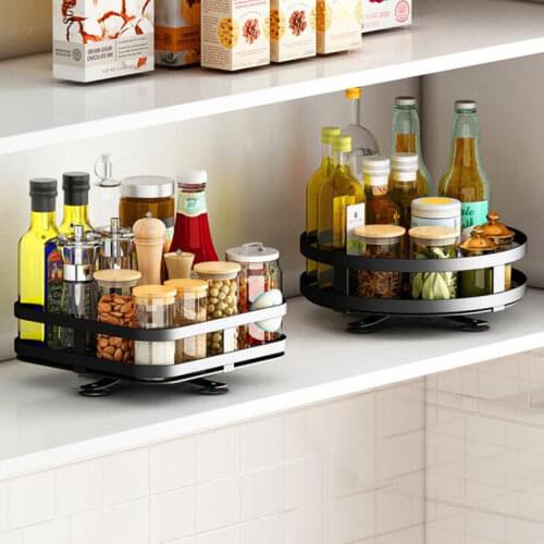 Kitchen Organizer Shelf 360 Degree Rotating Spice Seasoning Basket Multi-Layer Desktop Condiments Metal Storage Turntable Holder