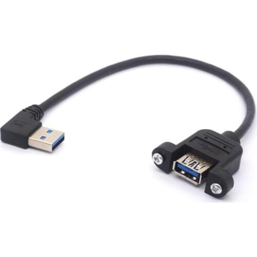 LBSC Right Angled USB 3.0 Panel Mount Cable USB3.0 Male To Female with M3 Screw Panel Mount Extension Cord