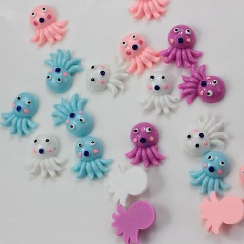 Cute Resin Flatback Cartoon Octopuses Sea Beach Miniatures For Hair Bow Scrapbooking Phone Decor