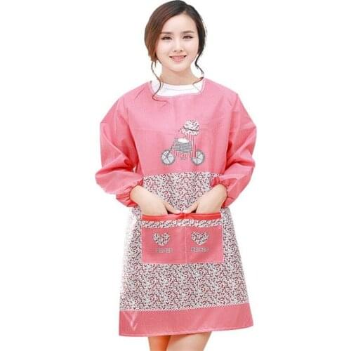 Fashion Waterproof Aprons Smock Women Long Sleeved Apron Household Cooking Apron Bibs Cooking Baking Coffee Shop Clean Aprons