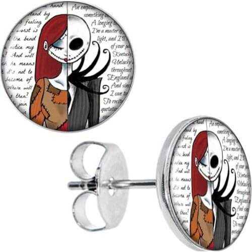Wholesale Stud Earrings Jack and Sally Stainless Steel Ear Studs Men Women Earring 8mm 10mm AW5210