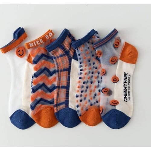 5 Pairs Korean Women Socks Set Fashion Happy Calcetines Cool Socks Divertidos Stripe Uitrathin Kawaii Soft Girl Sokken Vrouwen