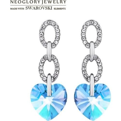 Neoglory Austria Crystal & Auden Rhinestone Dangle Earrings Love Heart Shaped Trendy Style Alloy Plated For Romantic Gift Lady