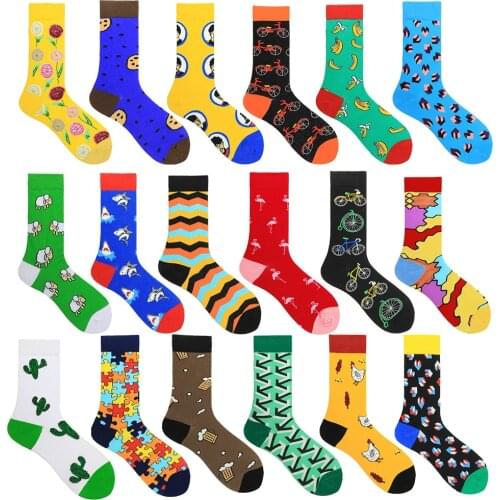 Novelty 1 Pair Men Socks Cotton Funny Crew Socks Cartoon Animal Shark Sheep Dog Flamingo Happy Socks Harajuku For Gift
