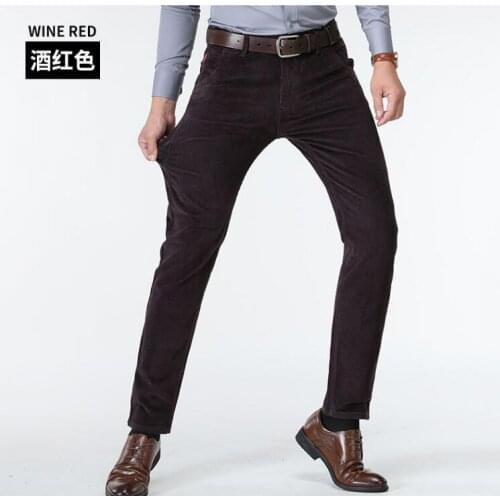 2021 New Autumn men high waist loose corduroy pants business casual pants straight Elastic trousers middle-aged corduroy trouser