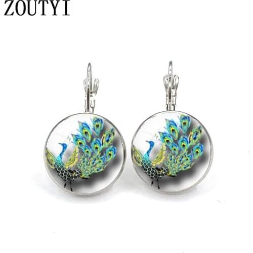 New/Hot Sale, Peacock Style Earrings, Womens Jewelry Round Crystal Dome Earrings. wholesale