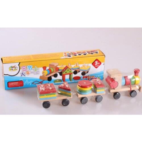 New design Kids Baby Developmental Toys Wooden Train Truck Set Geometric Blocks Baby Early Learning Toys wholesale
