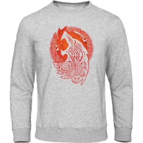 Autumn Fleece Mens Hoodie Norse Mythology Vikings Fenrir wolf Hoodies Men Sweatshirt hipster Print Pullover Leisure Streetwear