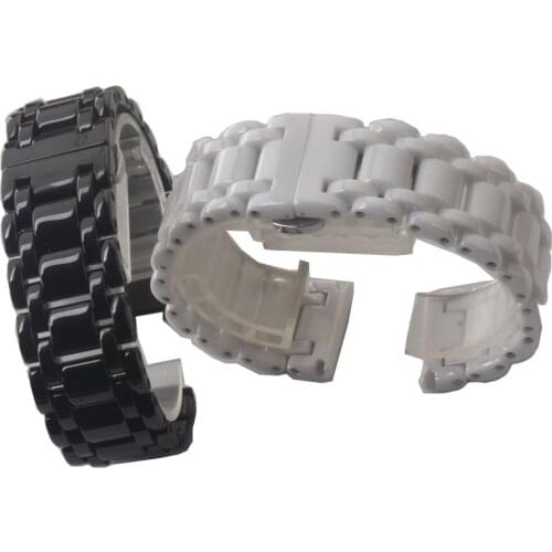 Watchband 16mm 21mm Pure Ceramic Black White Watch strap bracelet for mens womens wristwatches fashion polished butterfly buckle