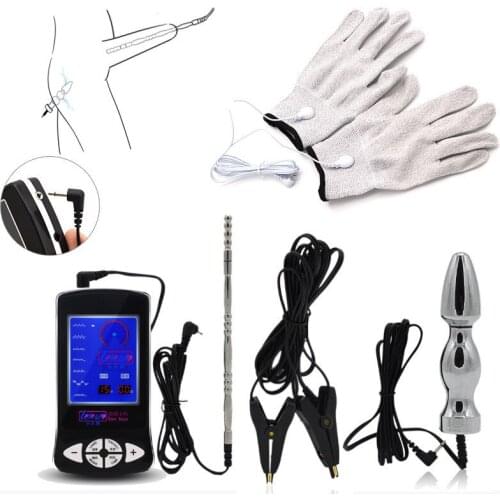 Sex Machine Electro Shock kit Anal Plug Penis Plug Nipple Clamps Adult Bdsm Sex Toys For Men Women Electric Shock Chastity Belt