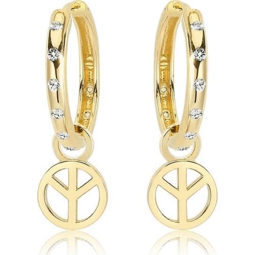 Valori Jewels Peace, Zirconia White Gemstone, Gold Plated, Sterling Silver Small Stylish Hoop Charm Earrings