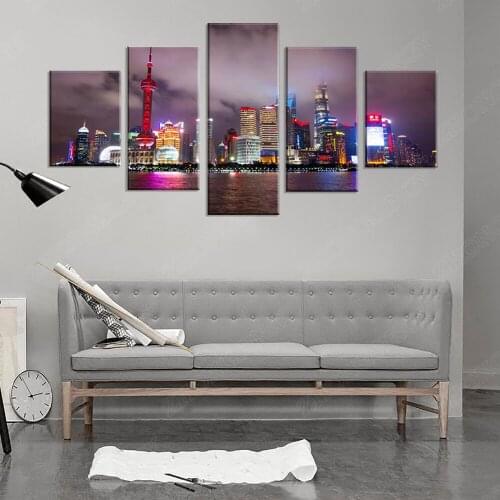 Shanghai Oriental Pearl Tower Landscape City HD Printed 5 Panel Posters Home Decor Canvas Painting Wall Picture For Living Room