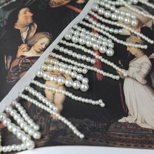 6cm Wide White Silk Tassel Fringed Trim Pearl Beaded Lace Ribbon Embroidery Lace Fabric Wedding Sewing Lace Materials Tassels