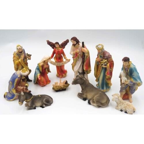 Hankroi 11 Piece Christmas Nativity Set - Real Life Nativity Set Resin Sculpture Hand Painted Tabletop figurine