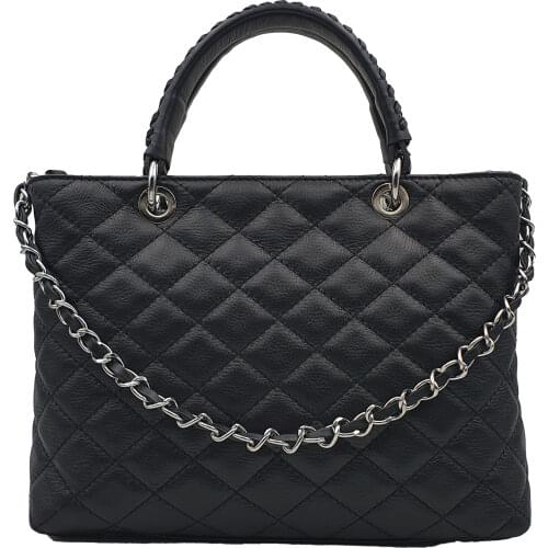 Womens bag with Massa handle, genuine leather, Italy, leather belt, leather handles, chain belt, large