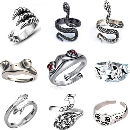 Vintage Animal Rings For Women Men Snake Frog Cat Peacock Cat Crying Heart Ring Jewelry Adjustable Finger Ring Bague