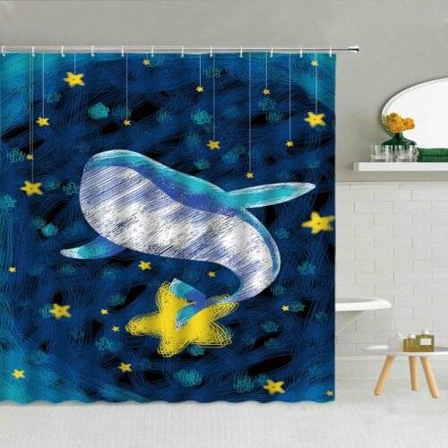 Animal Shower Curtain Piranha Whale Dolphin Fish Bathroom Decoration Marine Life Waterproof Fabric Shower Curtain