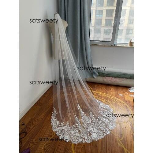 High End Customized Soft Tulle Woman Chapel Bridal Veils White/Ivory Veil for Bridal Appliques Edge Wedding Veil