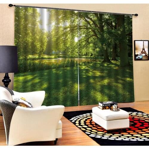 Green landscape forest curtains 3D Window Curtain scenery print Luxury Blackout For Living Room