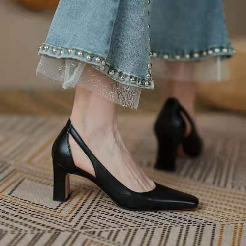 Women Square Toe Retro Sandals Ladies Slip On Wedding Shoes Female Elegant High Heel Woman Casual Pumps Womens Leisure Footwear
