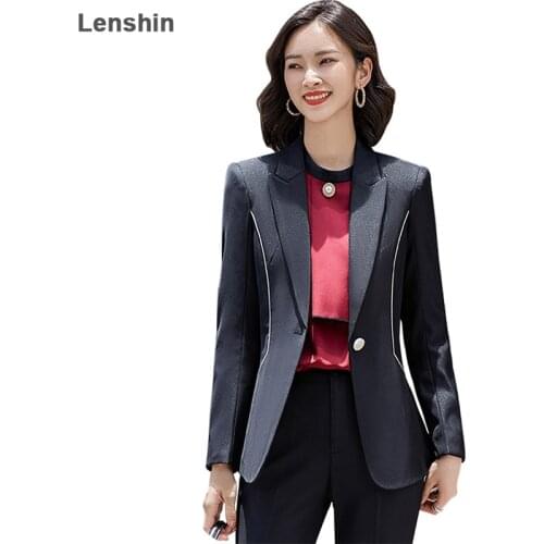 Lenshin High Quality 2 Piece Set Formal Pant Suit Binding Blazer Office Lady Uniform Design Women Business Jacket and Flare Pant