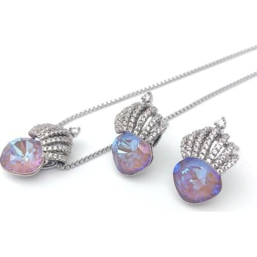 11.11 Sale New Crown Designer Wedding Necklace and Earring Set made with Austria Crystal for Girls Party Jewellery Bijoux Gift