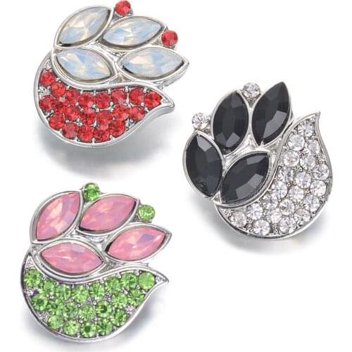 2019 New White Crystal Flower Button Snap 18/20mm Clear Rhinestone Snap Jewelry Fit Charm Bracelet for Women Vn-2030