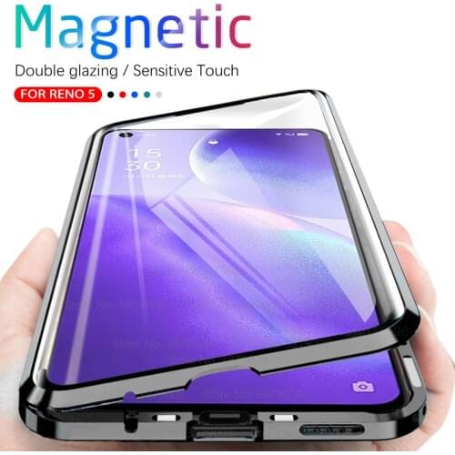 360° Full Magnetic Flip Case For Oppo Reno 5 4G Cases appo Reno5 Re no 5 5G Double-Side Glass Protective Phone Cover coque 6.4"
