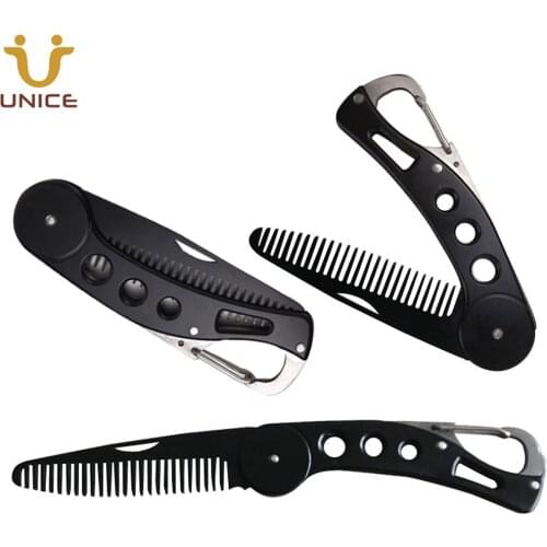 50 pcs/lot Metal Folding Comb for Men Pocket Beard Comb Hair Comb Foldable Black Stainless Steel Comb Custom LOGO