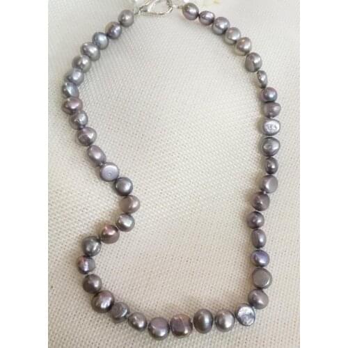 9mm gray colors flat baroque pearl necklace real Natural freshwater pearl Women Jewelry 43cm 17