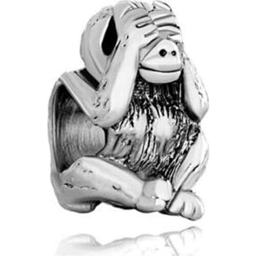 Big hole beads animal charm no evil monkey amulet original brand design DIY jewelry Fit Pandora Bracelet Necklace