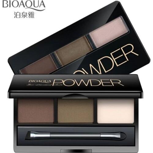 BIOAQUA 3 Colors Optional Eyebrow Powder Palette Makeup Shading With Brush Mirror Box Eye Brow high Quality Cosmetic Make Up