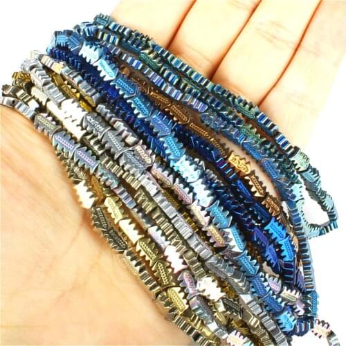 Natural Stone Hematite Fish Shaped Loose Beads 4x7mm Color Plated Beads For Jewelry DIY Necklace Bracelet Accessories 16 Inch